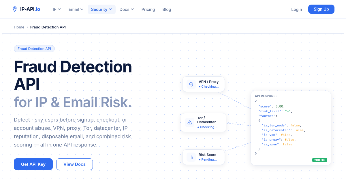 Fraud Detection Api Fraud Detection API for IP & Email Risk Scoring | ip-api.io