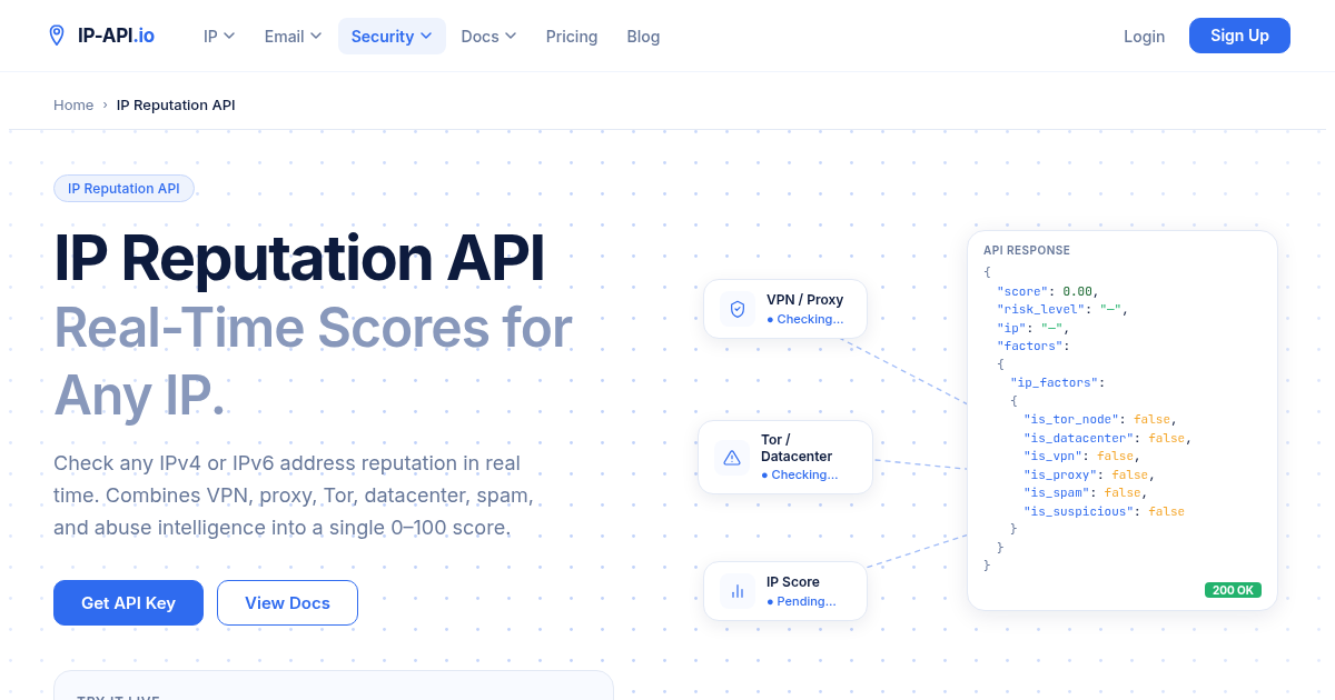 IP Reputation Check — Free Real-Time Reputation API | ip-api.io